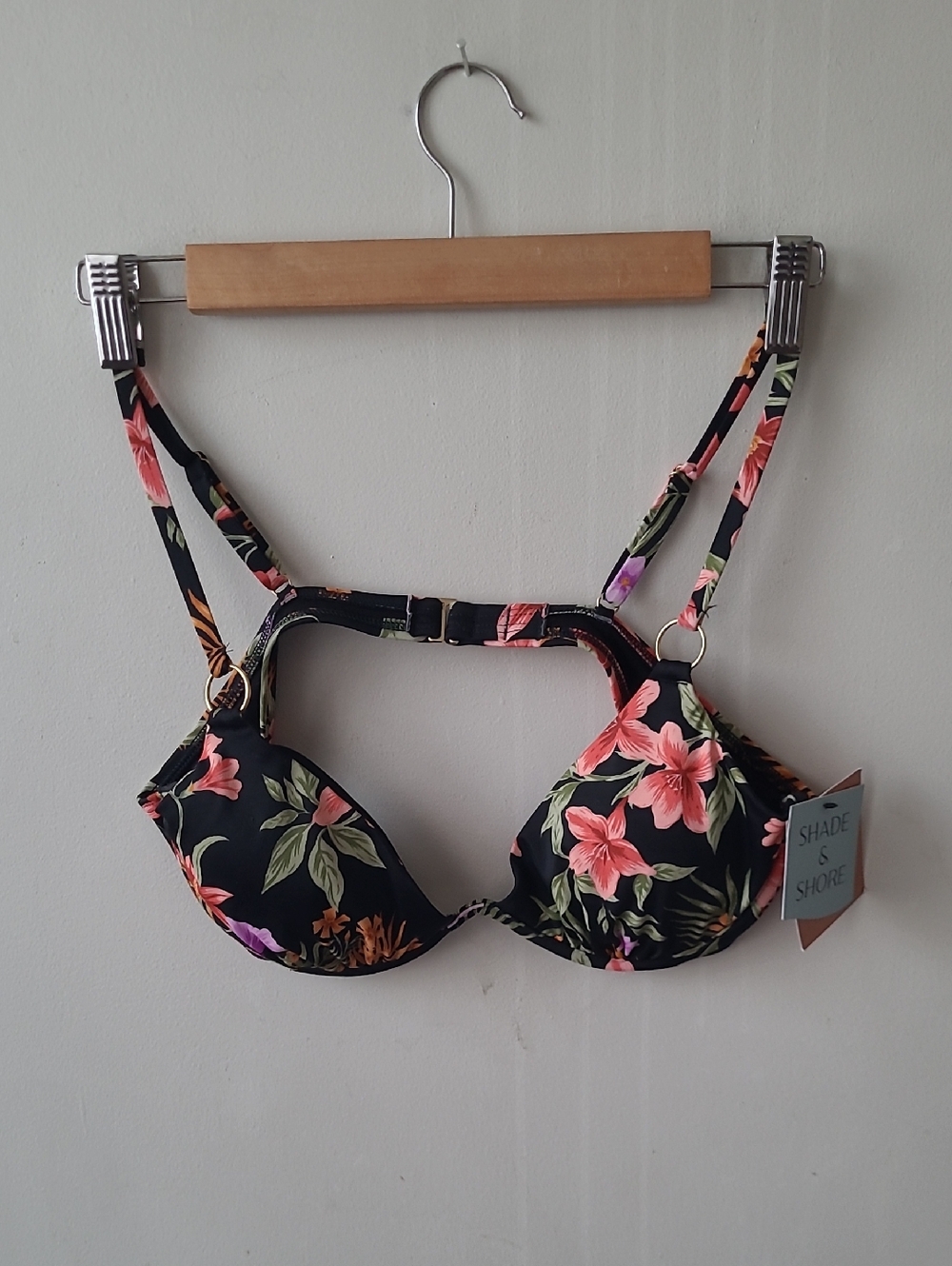 Shade & Shore Black Floral Underwire Bikini Top - Pink & Green Floral